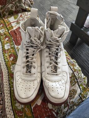 Nike White and Red High-Top Sneakers